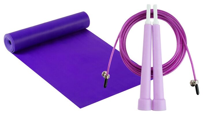 Набор для фитнеса (эспандер ленточный+скакалка скоростная), цвет фиолетовый