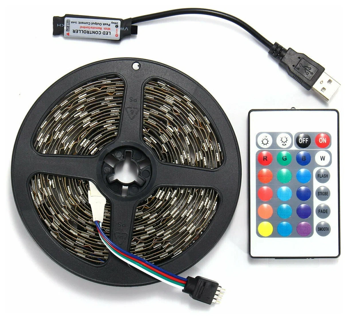 Светодиодная лента 5 метров с пультом TV LIGHT цветная USB 5050 RGB - фотография № 2