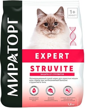 Сухой корм для взрослых кошек всех пород при мочекаменной болезни струвитного типа 1,5 кг