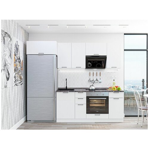 Готовый кухонный гарнитур без столешницы кухня Флэт-01 2140*2600*600 White In 2S