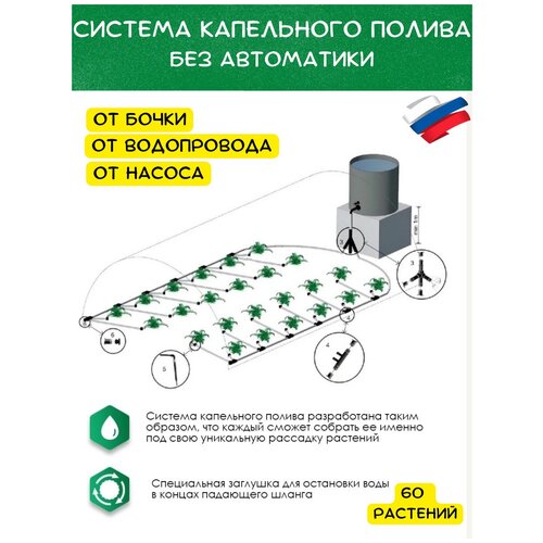 Капельный полив без автоматики ручной Синьор Помидор, для огородных растений и цветов, садовый распылитель для овощей в теплицу комплект капельного полива mini 4 грядки