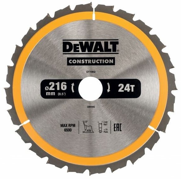 Пильный диск DEWALT CONSTRUCTION DT1952, 216/30 мм