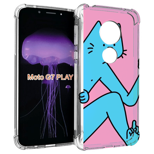 Чехол MyPads голубой кот в дверце для Motorola Moto G7 Play задняя-панель-накладка-бампер