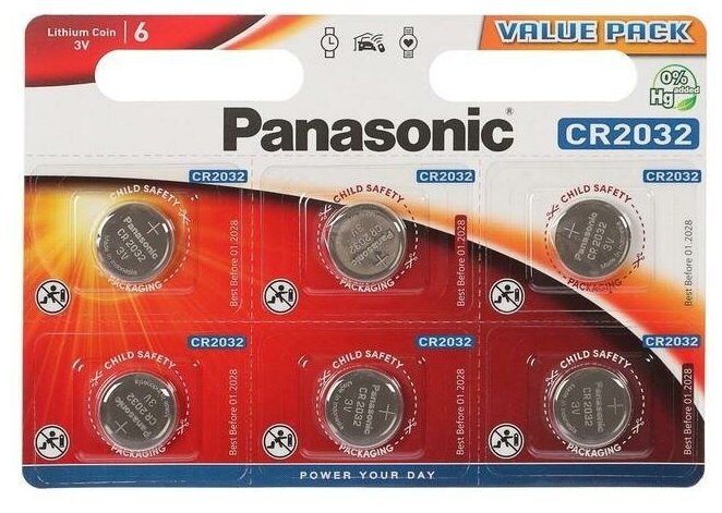 Батарейки Panasonic CR 2032 Bli Lithium, 6 шт. (CR-2032EL/6B) - фото №2