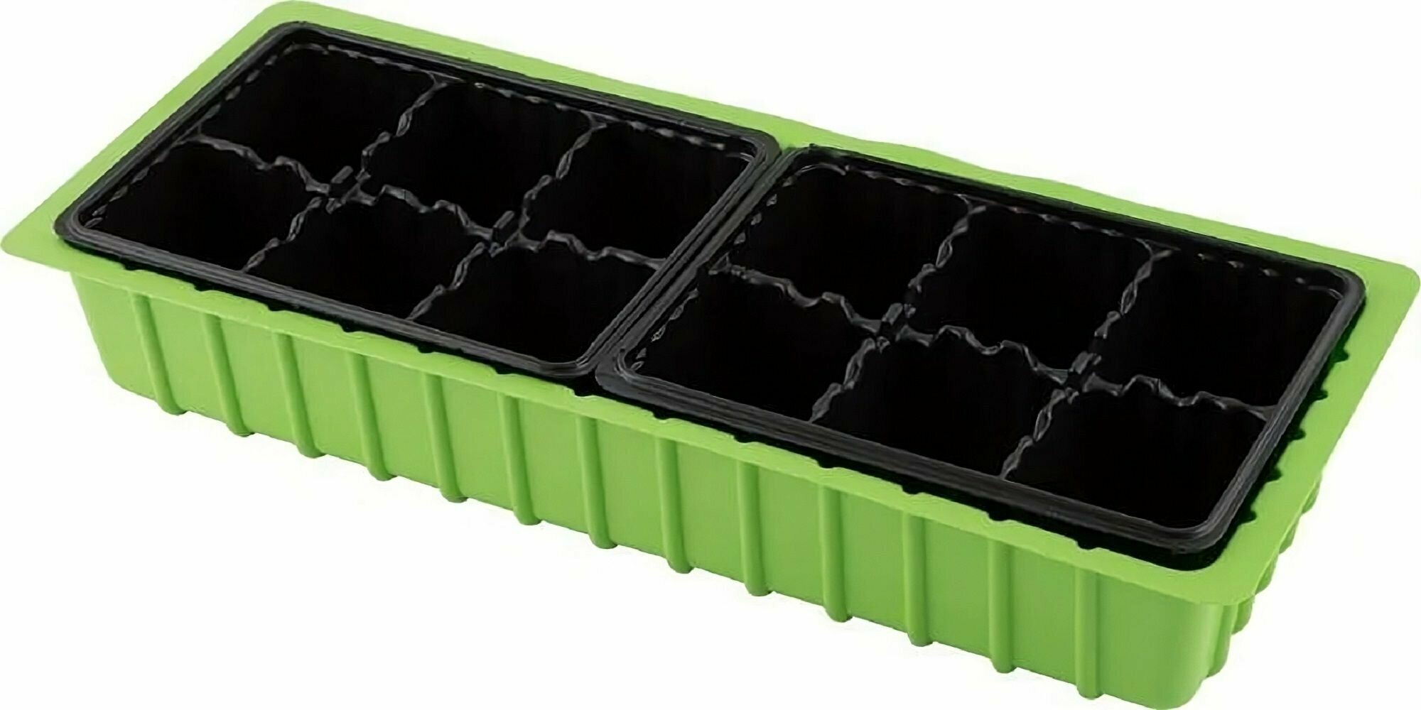 Мини-парник с крышкой, 6 шт, 39х16х5.5 см, 2 кассеты по 6 ячеек, набор для рассады также рассчитан на постоянное содержание кактусов и микрозелени