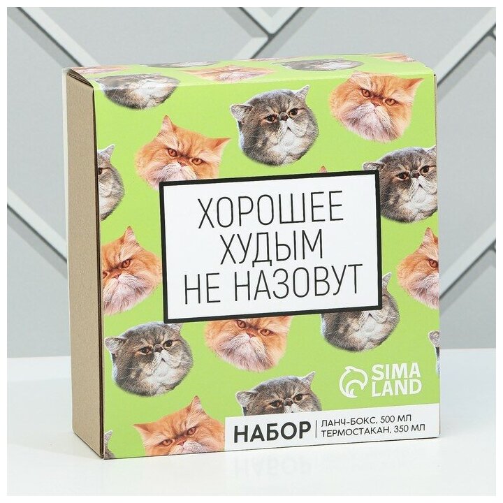 Подарочный набор"Толстые котики": термостакан 350 мл., ланч-бокс 500 мл 9055537 - фотография № 14