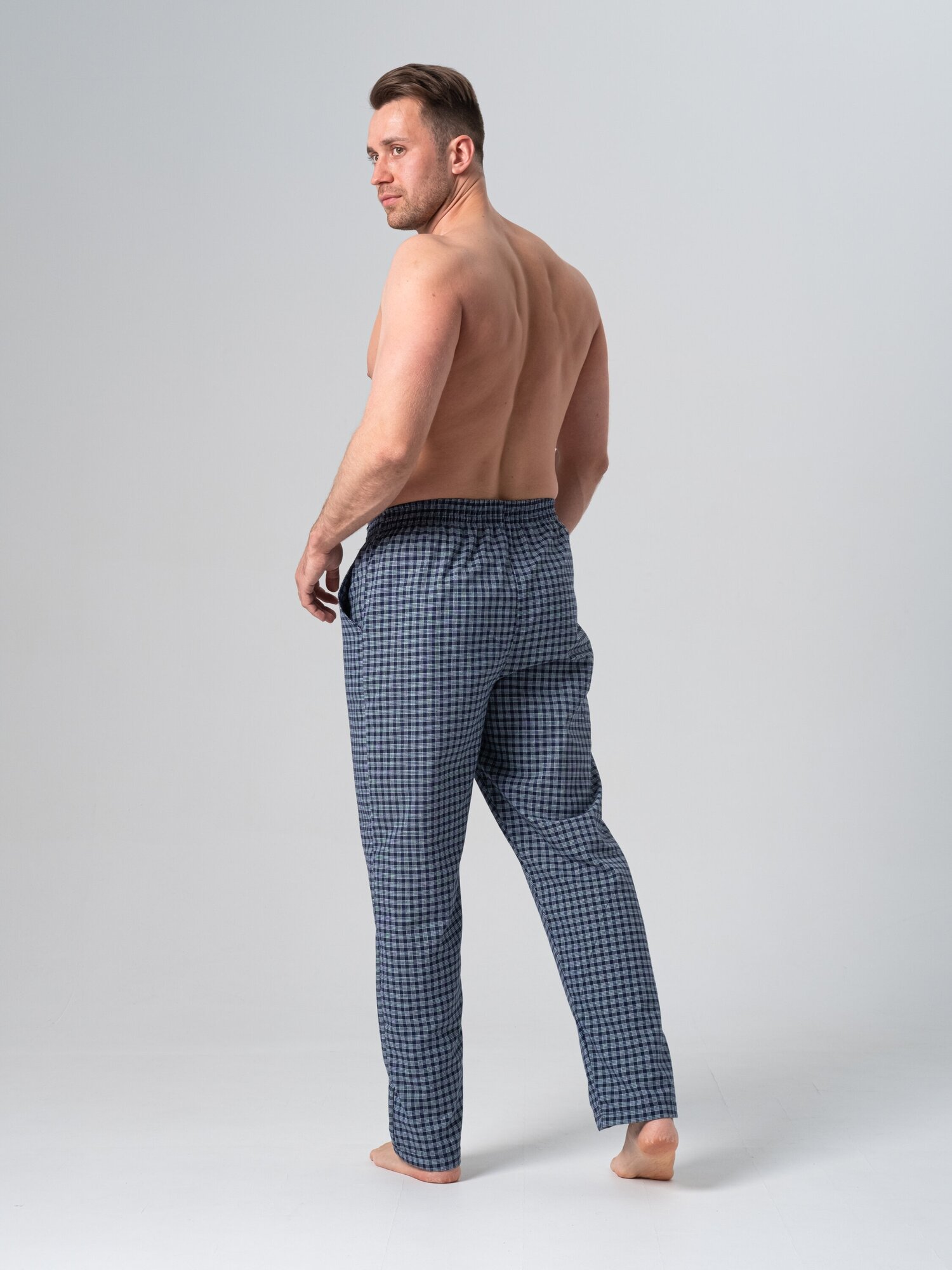 Брюки мужские домашние, NL TEXTILE GROUP, штаны пижамные, принт - клетка, на резинке, размер 54 - фотография № 5