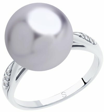 Кольцо Diamant online, серебро, 925 проба, фианит, жемчуг Swarovski синтетический, размер 18