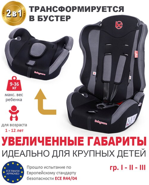 Автокресло группа 1/2/3 (9-36 кг) Babycare Upiter, черный/серый