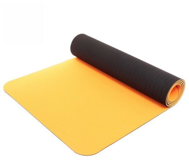 Коврик для йоги 6мм 61*183 см «Гармония» 2х сторонний, оранжевый/серый