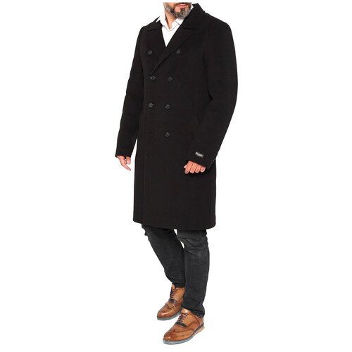 Пальто MISTEKS design, демисезон/зима, силуэт прилегающий, удлиненное, карманы, подкладка, без капюшона, двубортное, размер 52-176, черный