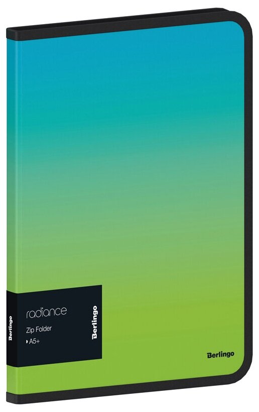 Папка на молнии Berlingo "Radiance" А5+, 600мкм, голубой/зеленый градиент, с рисунком