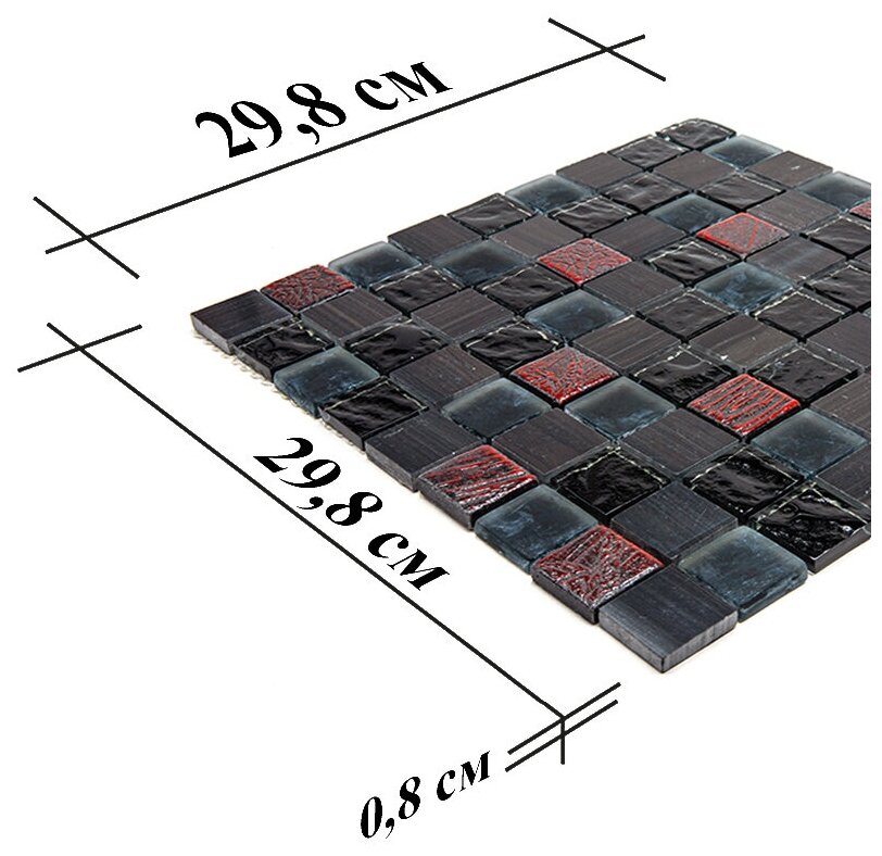Мозаика Natural BDA-3004 из глянцево-матового (микс) агломерата мрамора и стекла размер 29.8х29.8 см чип 30x30 мм толщ. 8 мм площадь 0.089 м2 на сетке