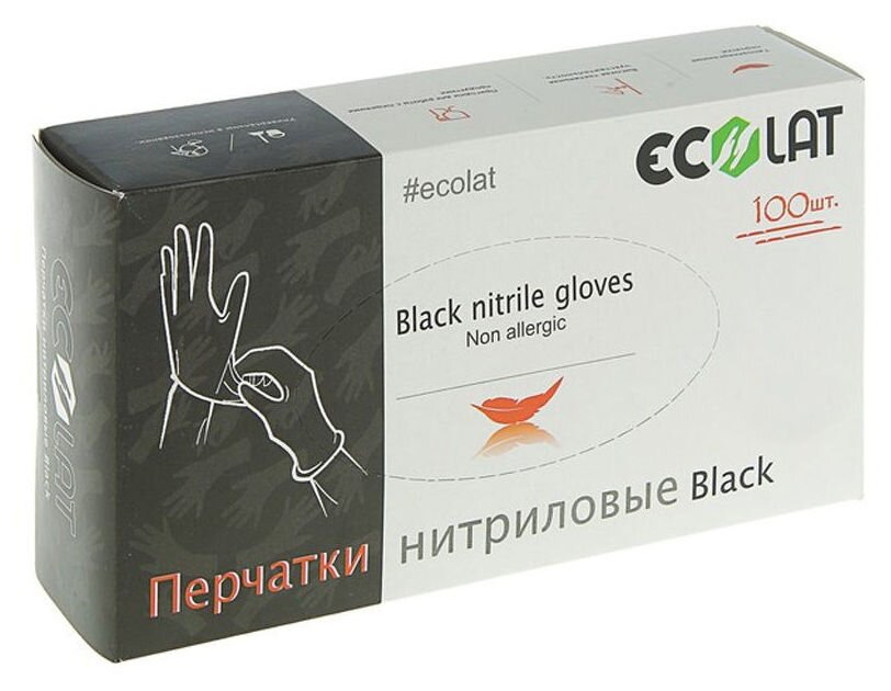 Перчатки нитриловые, черные, размер L / Black EcoLat 100 шт