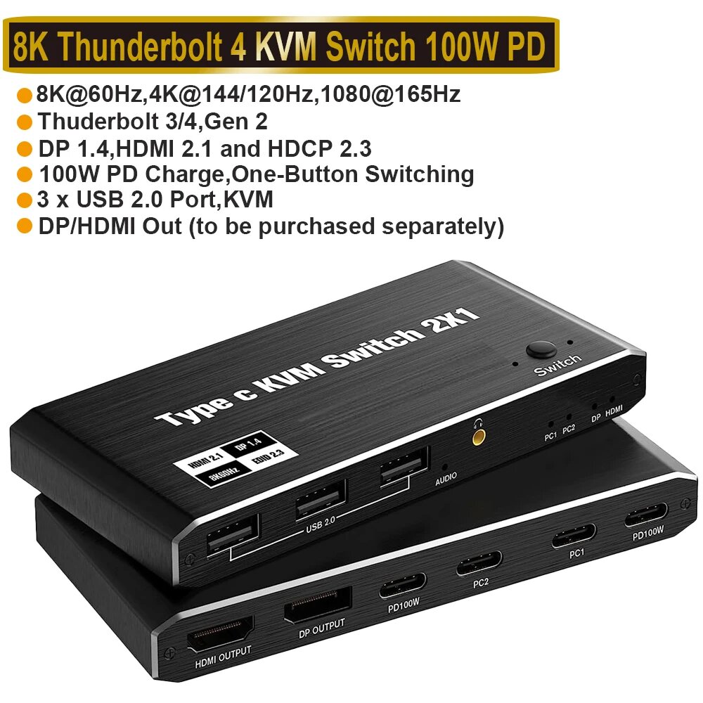 Navceker 2x1 KVM-переключатель Thunderbolt 4