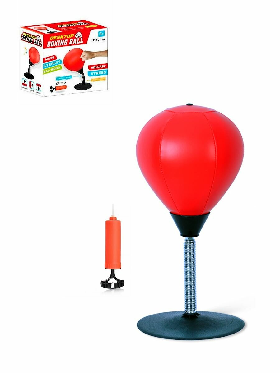 Набор для бокса Настольная груша 16 см красная + насос 1104