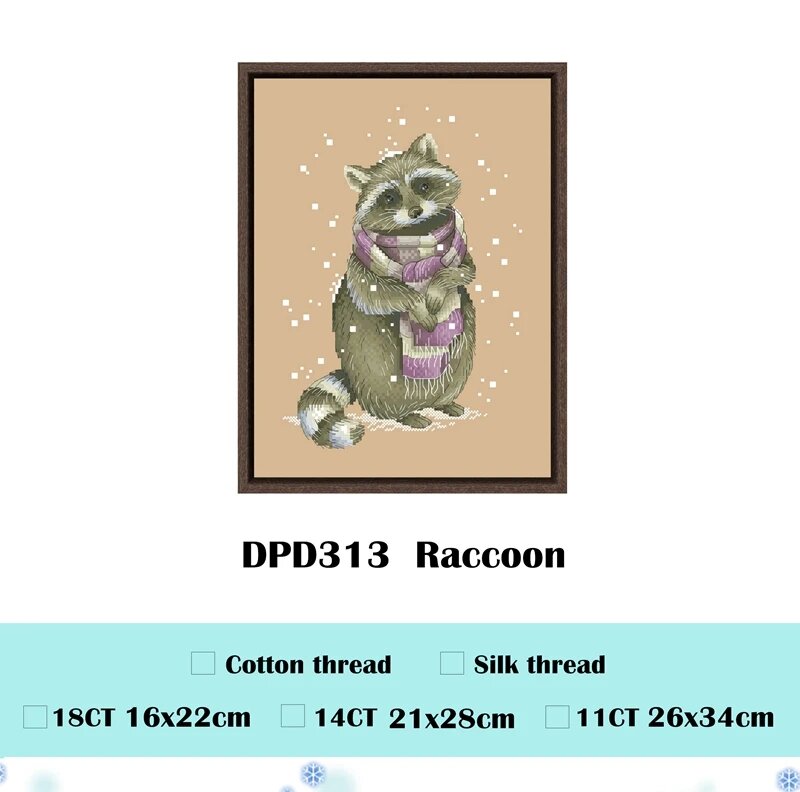 Набор для вышивки крестом Raccoon DPD313, 18ct, Светло-серый