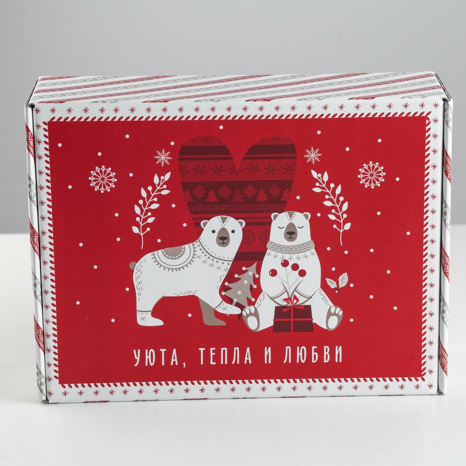 Коробка подарочная складная "Новогодняя", 30 х 22 х 9 см, красный, для упаковки подарка — фото 1