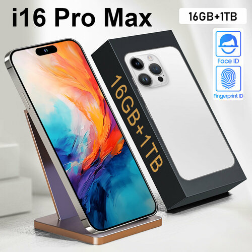 Смартфон i16ProMax поддержка русского языка экран-капсула Spirit Island сеть 5G память 16 ГБ1 ТБ Bluetooth 40 Android 13 белый 7066₽