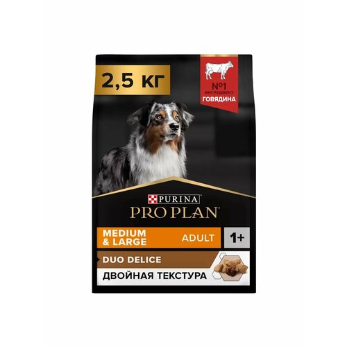 PRO PLAN Duo Delice Сухой корм для взрослых собак средних и крупных пород, с говядиной, 2,5 кг