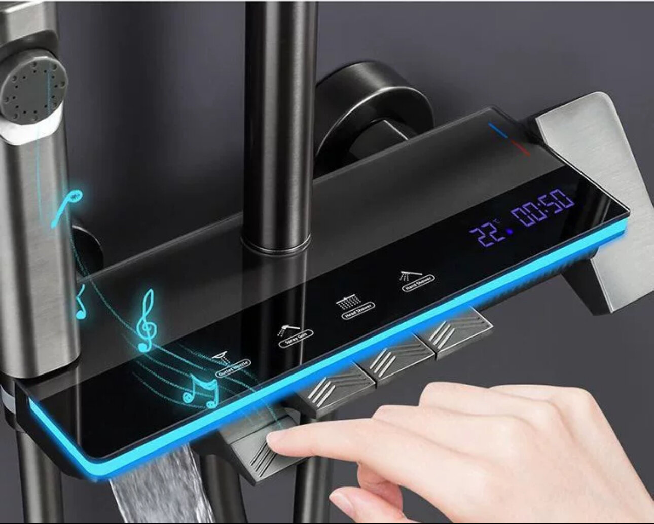 Душевая система с тропическим душем с подсветкой и индикатором температуры смеситель для ванны 160см