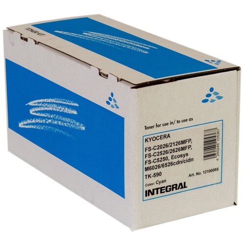 Картридж INTEGRAL TK-590C (Cyan) для Kyocera FS-C2026MFP/C2526MFP/C2126MFP/C2626/C5250DN/P6026CIDN/M6526CIDN (5 000 стр.) картридж integral tk 590k black для kyocera fs c2026mfp c2526mfp c2126mfp c2626 c5250dn p6026cdn m6526cidn 7 000 стр