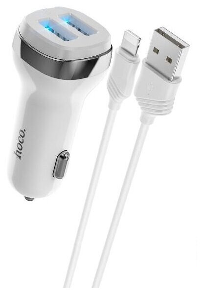 Hoco/ Автомобильное зарядное устройство Hoco Z40 (Lightning) 2USB / Зарядка для телефона / Разветвитель c кабелем Lightning black / Для Айфона