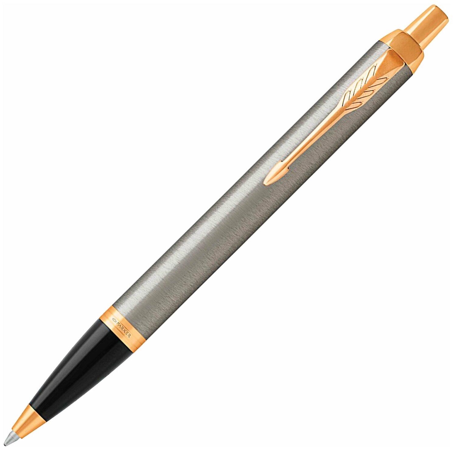 Ручка шариковая Parker "IM Core Brushed Metal GT", корпус серебристый матовый лак, позолоченные детали, синяя (1931670)
