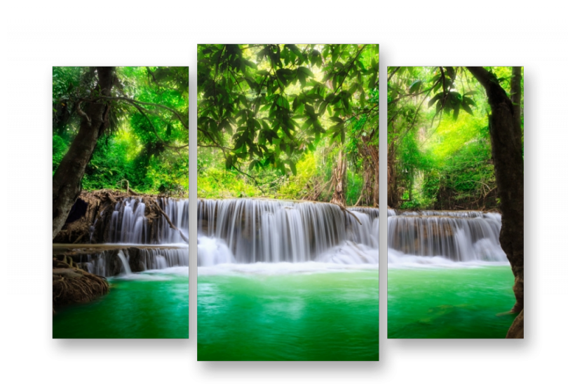 Модульная картина на стекле | Diva Kartina | Природа. Зеленый водопад | 100X70 см