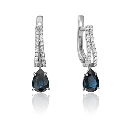 Серьги PLATINA из золота 585 пробы с сапфиром, бриллиантом