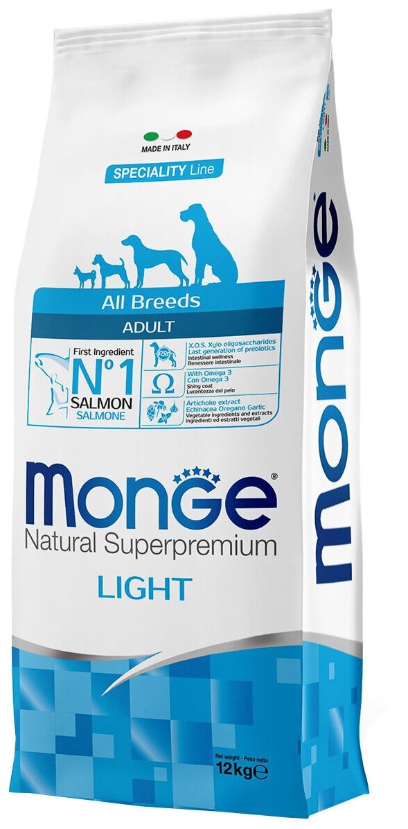 MONGE SPECIALITY DOG LIGHT SALMON диетический для взрослых собак всех пород с лососем и рисом (12 кг)