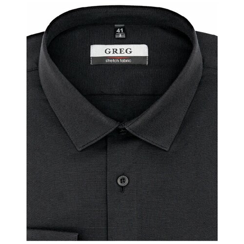 фото Рубашка мужская длинный рукав greg 343/238/90005/ox/zvn stretch_gb, прилегающий силуэт / super slim fit, цвет черный, рост 174-184, размер ворота 39