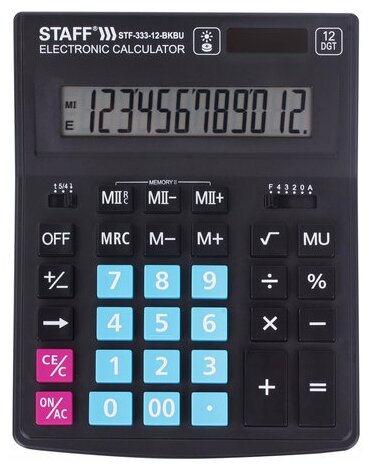 Калькулятор настольный STAFF PLUS STF-333-BKBU ( 200x154 мм) 12 разрядов черно-синий 250461