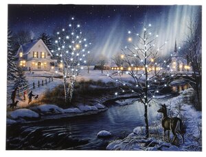 Kaemingk Светящаяся картина Канун Рождества 40*30 см с оптоволоконной подсветкой, на батарейках 480631