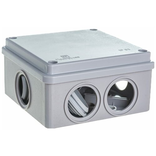 Коробка разветвительная о/у 100х100х50 серая с 6 кабельными вводами атмосферостойкая IP55 Промрукав (1/60/60)