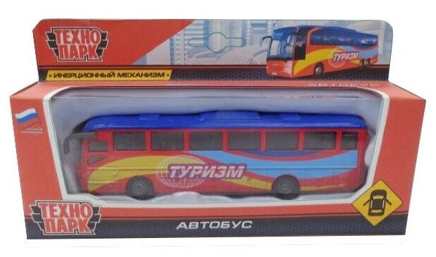 Автобус ТЕХНОПАРК Туризм рейсовый (SB-16-05), 3 см, голубой/красный - фото №2