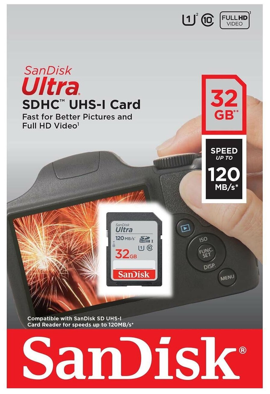 Карта памяти Sandisk 32Gb Ultra SDHC Class 10 UHS-I (120/10 MB/s)