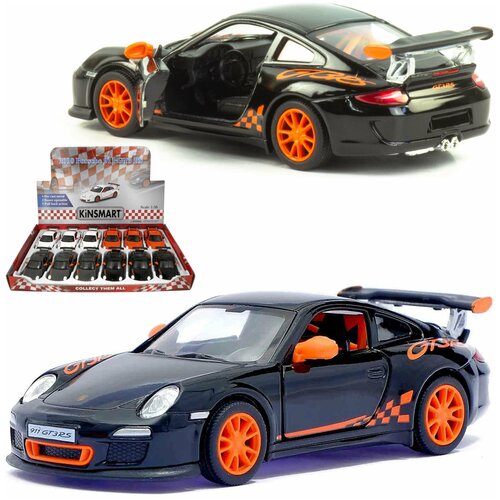 Металлическая машинка игрушка 1:36 2010 Porsche 911 GT3 RS (Порше) 12.5 см, инерционная / Черный детская игрушечная коллекционная металическая модель машинки игрушки kinsmart 2010 порше 911 gt3 rs металлическая инерционная 1 36