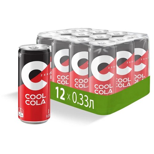 Напиток "Кул Кола без сахара" ("Cool Cola Zero") безалкогольный сильногазированный, а/б 0.33 (упаковка 12шт)