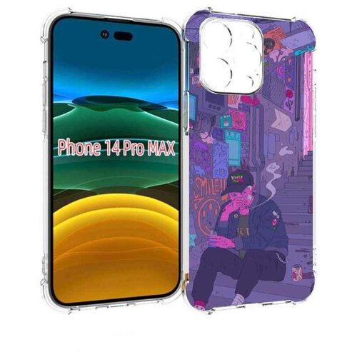 Чехол MyPads парень в подъезде мультик для iPhone 14 Pro Max задняя-панель-накладка-бампер