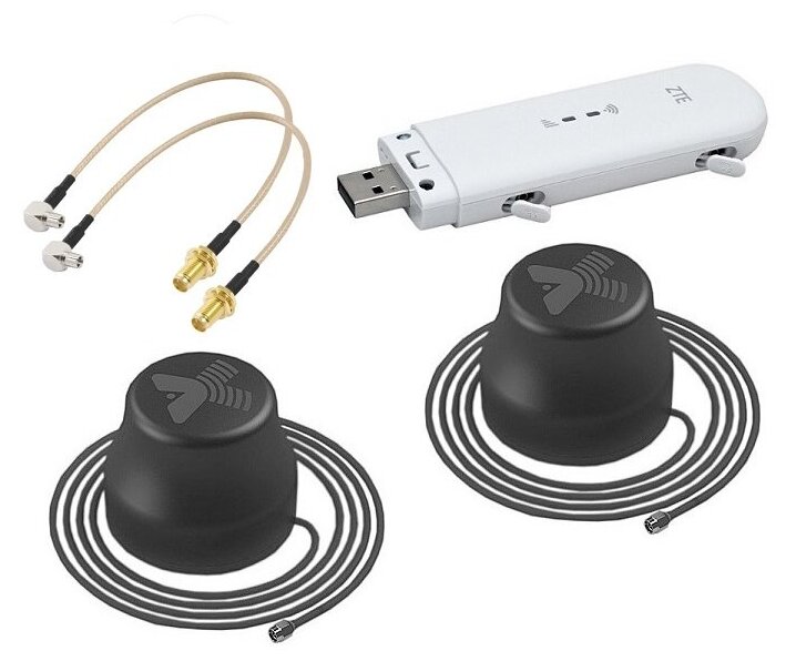 Модем Wi-Fi ZTE MF79U с двумя круговыми антеннами усилением до 7dBi, MiMo комплект для интернета в авто, кабель 2*3м