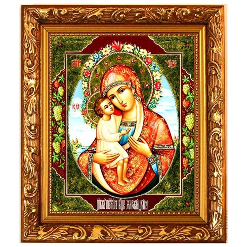 жировицкая икона божией матери белый киот 14 5 16 5 см Жировицкая икона Божией Матери на холсте.