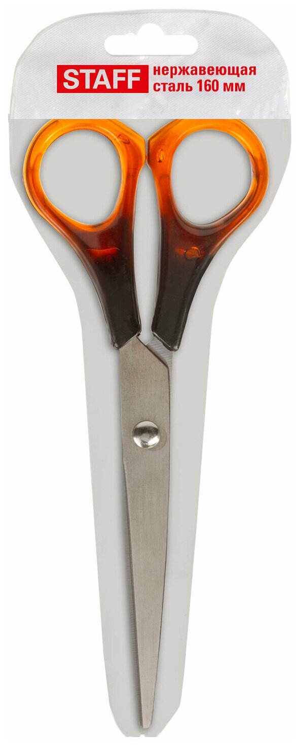 Ножницы STAFF 160 мм, ручки под янтарь, ПВХ чехол с европодвесом - фото №4