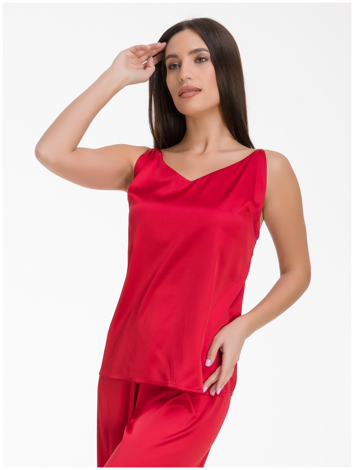 Шелковая Пижама для Девушки Женщины Шелк Армани Красный L - фотография № 5