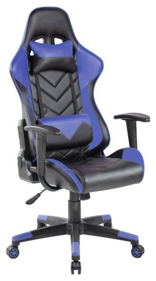 Кресло геймерское Helmi HL-G02 "Grand Prix", экокожа, черная/синяя, 2 подушки