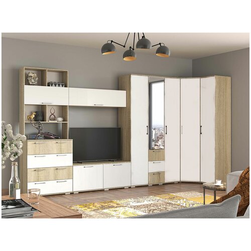Гостиная Мебелони Белладжио Дуб Сонома / Белый С дополнительными полками