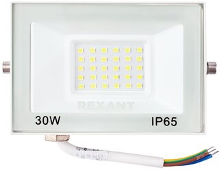 Rexant Прожекторы светодиодные и Светильник уличный консо 605-025 Прожектор светодиодный СДО 30Вт 2400Лм 5000K нейтральный свет, белый корпус