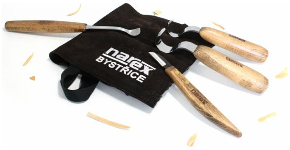 Набор NAREX Profi 899501 для резьбы ложек в чехле 4 предмета (2 ложкореза, резец, нож)