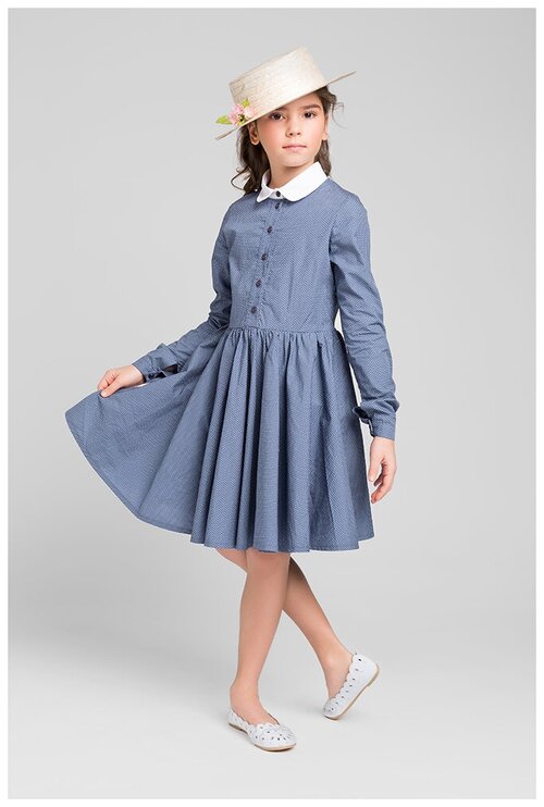 Школьное платье Petite Princesse, хлопок, нарядное, однотонное, размер 106, синий