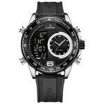 Часы наручные мужские электронные классические водонепроницаемые Naviforce NF9199T S/W/B круглые с секундомером и будильником - изображение